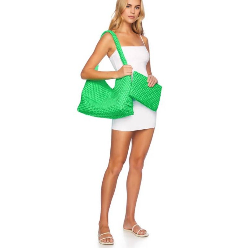 Susana Monaco Intrecciato Woven Hobo Bag Tote Zing Neon Green Nwt Luxe Beach — image 7 of 8